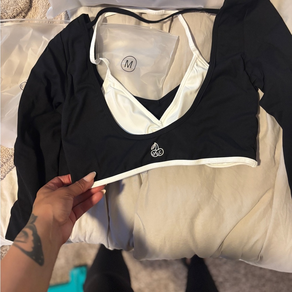 Black and White Long Sleeve Crop Top